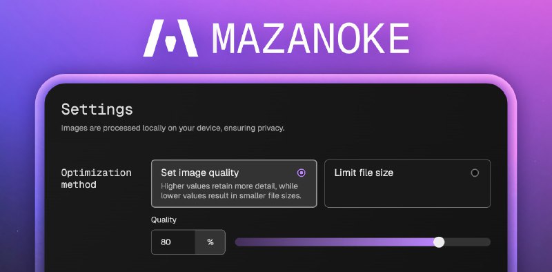 #建站 #图像处理 #在线工具 #开源✂️ MAZANOKE - 一个在浏览器中运行的本地图像优化工具🌐 在线体验 | 🅰 汉化版本MAZANOKE 是一个高效易用的的图像优化工具，可以调整图片质量和大小尺寸