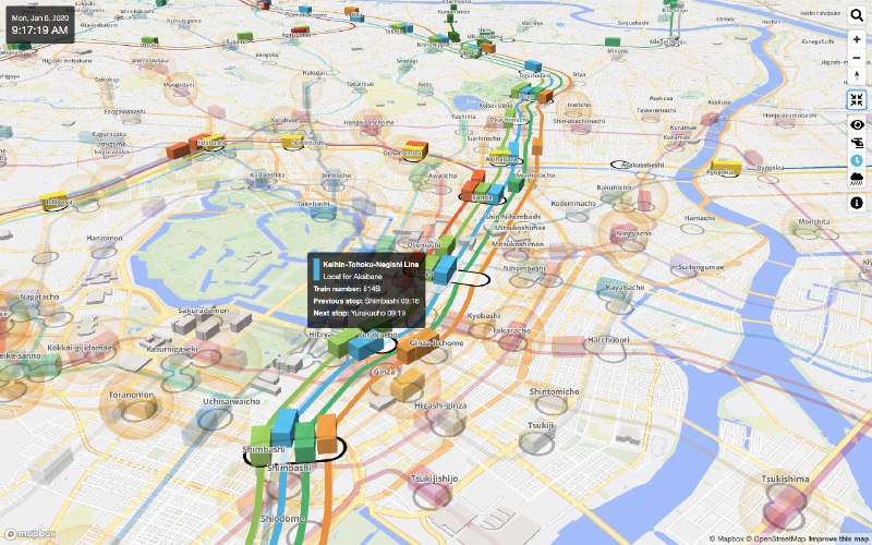 #趣站 #交通 #地图🚆 Mini Tokyo 3D - 东京公共交通系统的实时 3D 数字地图通过 3D 数字地图的形式实时模拟东京公共交通实况，火车和飞机均按照实际​​时刻表和实时延误信息运行