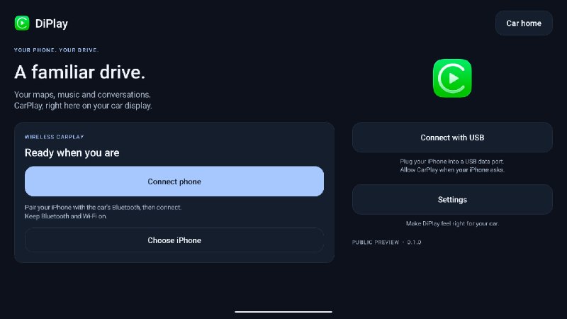 #carplay #开源🚗 DiPlay - 给安卓车机装上有线/无线 CarPlay⬇️ 下载页面DiPlay 是一个开源的 CarPlay 接收端，用于兼容的安卓车机，可以通过 USB 或无线方式连接 iPhone