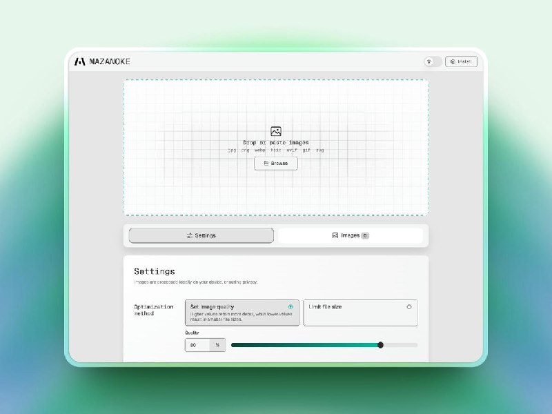 #开源 #图像处理 #工具箱🖼 MAZANOKE - 一款开源的的图片优化工具🌐 在线体验它可以在浏览器中离线处理图片，包括压缩图像、调整图片质量、格式转换、批量处理等