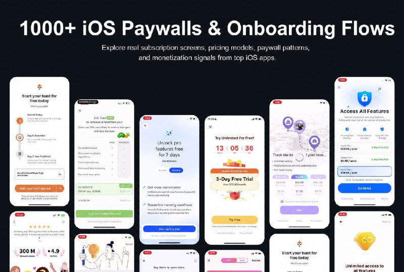 #独立开发者🧱 做 App 订阅页没参考？这里整理了 1110 个真实案例Open Paywall Gallery 是 PaywallPro 公开的 iOS 订阅 App 付费墙与 Onboarding 数据集