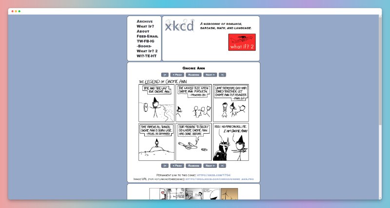 #个人开发者 #漫画 #趣站XKCD - 一个关于浪漫、讽刺、数字和语言的网络漫画📃XKCD诞生于2005年9月，其名字是四个刻意挑选、无法组成任何词义的字母，没有特别的含义，也没有发音XKC漫画的题材多种多样，包括生活与爱情、数学与科学幽默、简单的幽默和流行文化等，人物则多是简单的火柴人画风大多充满讥讽、天马行空💡第1110幅画XKCD的第1110幅漫画颠覆了我们平常对漫画的理解——这个世界很大（点击左边链接，进入可拖动浏览）创造出了人类历史上尺寸最大的漫画（165888 x 79872 像素）👤关于作者Randall Munroe（兰道尔·门罗）在美国是一位炙手可热、多重身份的国宝级趣味科普作家作为一位学识渊博的科学家，他曾在 NASA 任职机器人专家作为一个漫画家，他创立了xkcd，并凭借其丰富的知识结构将「What If」科学问答专栏的内容整编为这本书的硬核内容📖中文版本不懂中文也没关系，有人为你准备了中文版🔗xkcd（繁体） | 🔗xkcd（简体）📢关注频道：@geekshare 💬加入群聊：@igeekshare📮欢迎投稿：@Geekshare_bot