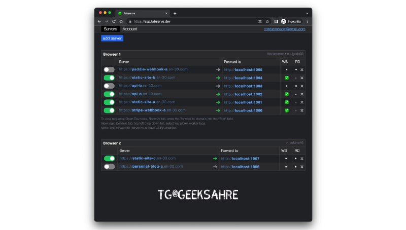 #反向代理 #网络工具 🌐Tabserve - 一个本地反向代理工具📄Tabserve 利用 Cloudflare Worker 和 Web Worker，创建了一个互联网到本地主机的反向代理，让你能够轻松将本地 localhost 的网络暴露到互联网中并且还可以无需申请证书的情况下实现 localhost 通过 